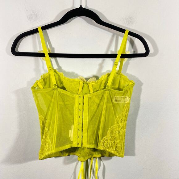 Betsey Johnson X Forever 21 Neon Green Butterflies Lace Corset Cami Top Size M - Picture 7 of 7